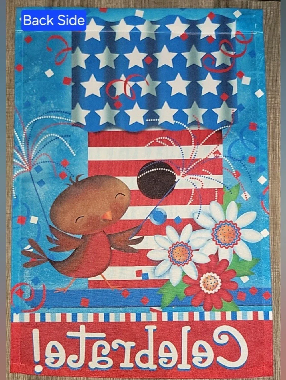 Deco Independence Day Garden Flag Multi-colored. Stars & Stripes w/Bird & More!